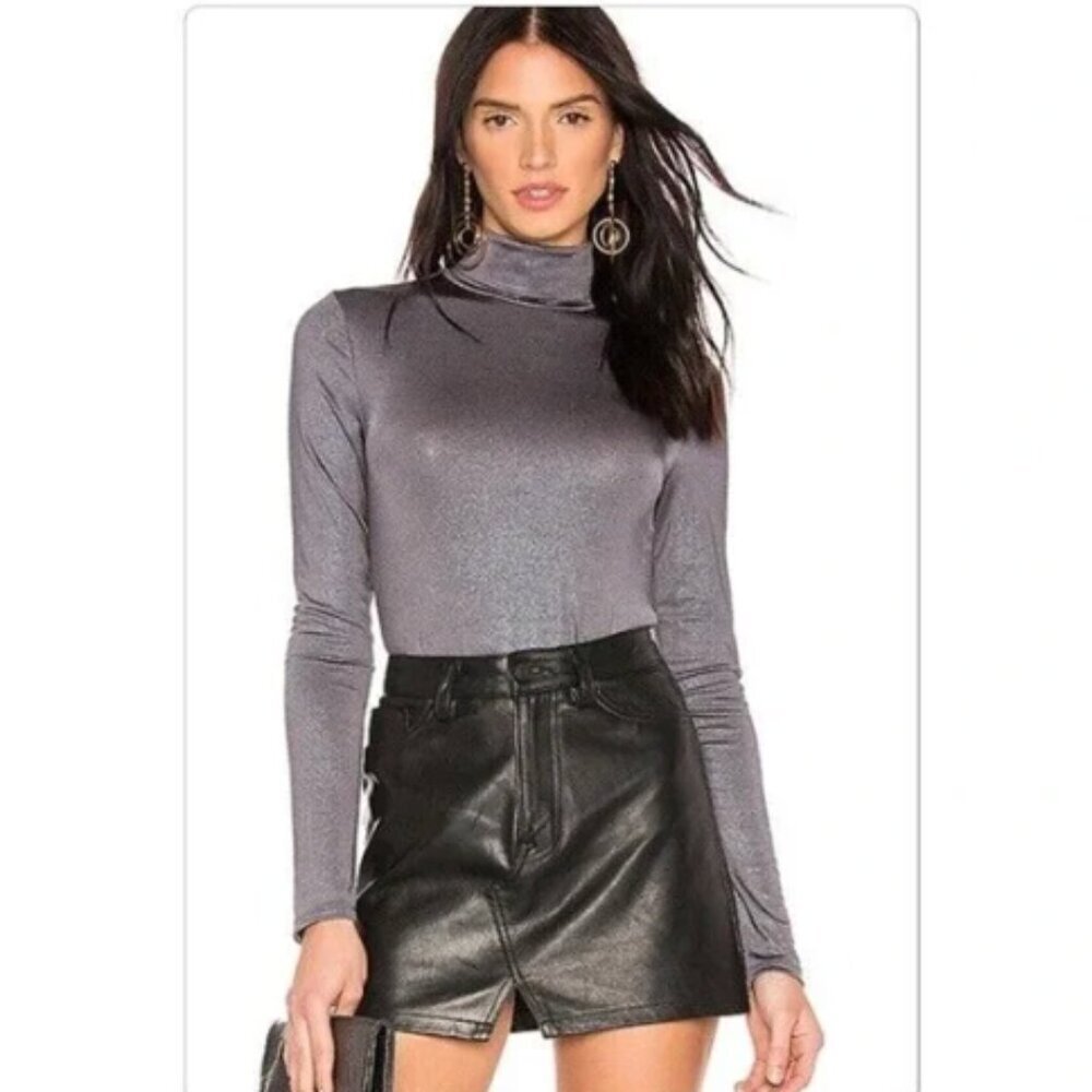 BCBGMaxAzria Turtleneck Bodysuit Shimmer Stretch Grey Long Sleeve Stretch XS NWT
